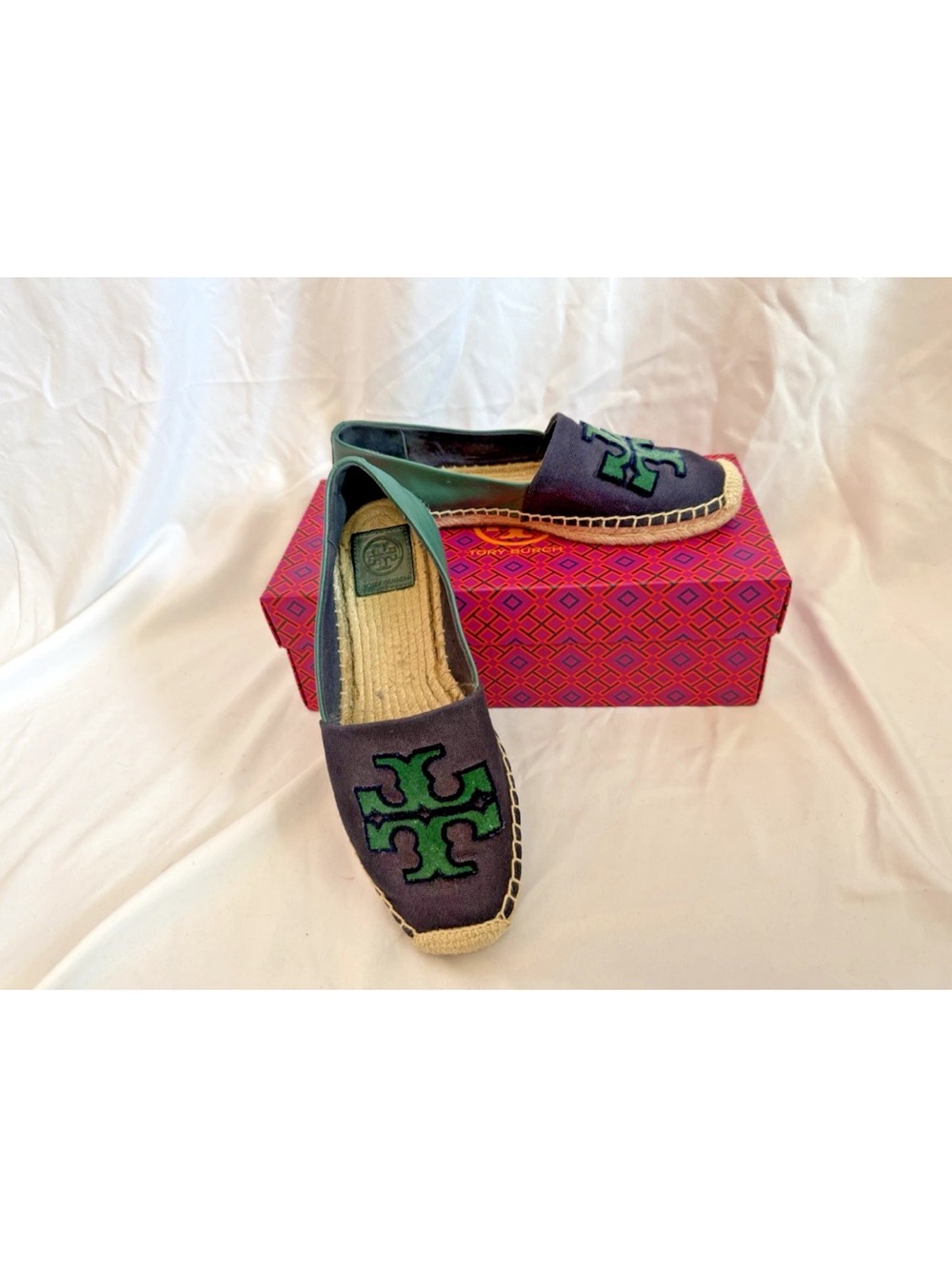 Tory Burch Navy And Green Espadrilles- Size 8.5